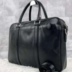 A4可 美品 コーチ レザー 2way ビジネスバッグ ロゴ型押し ブラック