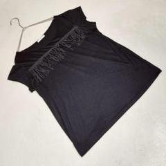 良品★Simplicite カットソー Tシャツ フレンチスリーブ フリンジ 黒