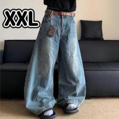 ワイドバギーデニム　シルエットy2k 韓国ファッション　ブルー　流行