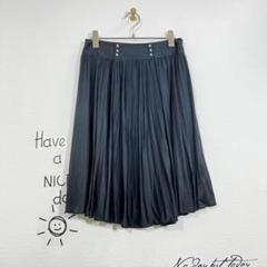ロートレアモン プリーツスカート(S)膝丈 BLACK 無地 ボタン