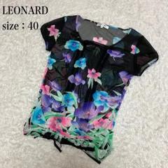 LEONARD レオナール カットソー 透け感 リボン ロゴ ４０