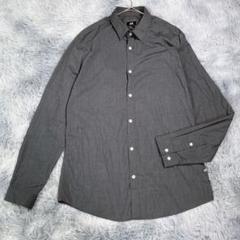 H&M【M】長袖シャツ　ダークグレー　コットン　メンズ　無地　薄手