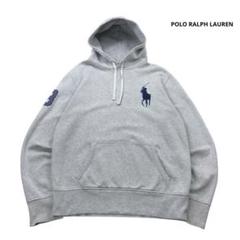 POLO RALPH LAUREN パーカー ビッグポニー グレー ナス紺　M ビッグポニー♪ラルフローレン☆フリースフーディ ユニセックス