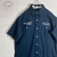 ディッキーズ　Dickies 刺繍入り　半袖　ワークシャツ　ダークグリーン