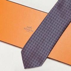 美品 HERMES エルメス ファソネ H柄 総柄 ネクタイ オレンジ