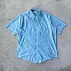 希少 70s ヴィンテージ古着 デカ襟 ナイロンシャツ半袖 水色 XL