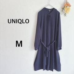 ユニクロ　UNIQLO　カットソーワンピース　長袖　プリーツ　ネイビー　Ｍ