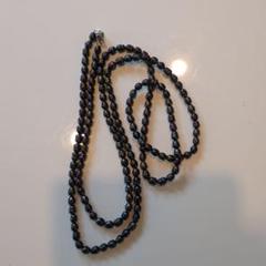 留金シルバー 黒色パールロングネックレス 約80cm