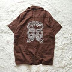 【希少レア】mashmania ドラゴン 龍 刺繍 オープンカラー シャツ 茶色
