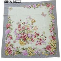 NINA RICCI スカーフ 86×89 シルク グレー フラワー柄