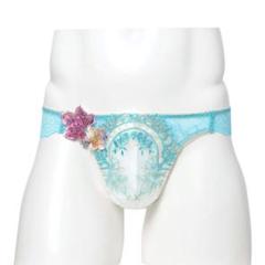 メンズサルート　未使用　ホワイトフローラル花装飾刺繍サイドトライング下着 メンズサルート未使用ホワイトフローラル花装飾刺繍サイドトライ