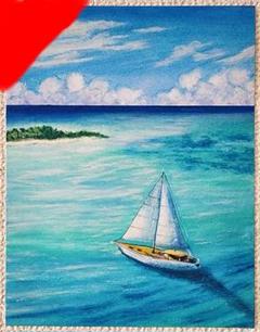 風景画　海　絵画　パステル画　海の絵　ヨット　船の絵　アート　　インテリアのサムネイル