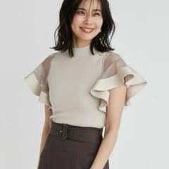 美品✨FRAY I.D ラッフルスリーブハイネックプルオーバートップス　ベージュ 新作！ラッフルスリーブハイネックプルオーバー | FRAY I.D