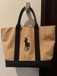 Ralph Lauren トートバッグ カゴバッグ ホースロゴ 刺繍 編込み 麻 Ralph Lauren トートバッグ カゴバッグ ホースロゴ 刺繍 編込み 麻