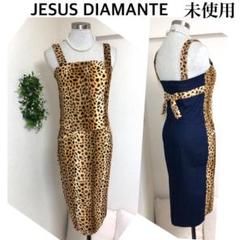 ジーザスディアマンテの黒ワンピ 裏地ヒョウ柄 ジーザスディアマンテ♡フリル付♡レオパード柄☆ワンピース 未