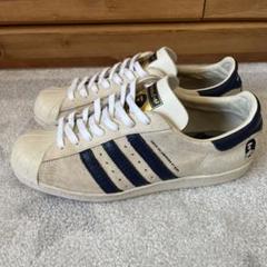 bape adidas Superstar ベージュ/ネイビー スニーカー