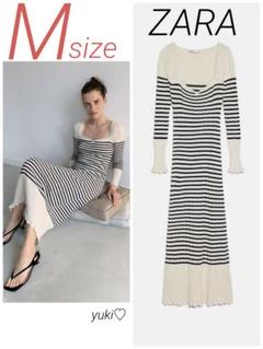 ZARA ボーダーニット ロングワンピース サマーニット - メルカリ