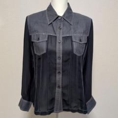 【美品】ダークグレー 長袖デニム風シャツ シアー シースルー 限定品