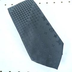 ルイヴィトン ダミエ モノグラム 100%シルク ネクタイ グレー系 イタリア製