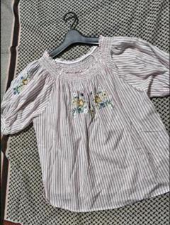 LOWRYS FARM ストライプ刺繍ブラウス M