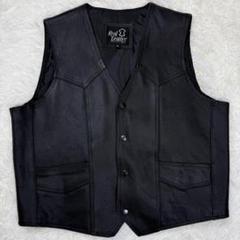 REAL LEATHER ライダースベスト シボ革 バイカー ブラック スカル