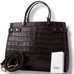 美品　FURLA フルラ　ハンドバッグ　クロコ型押し　牛革　ミニ　チャーム　黒 楽天市場】【中古】【バッグ】FURLA フルラ 型押しクロコダイル