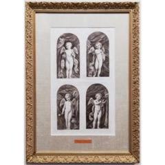 バルトロッツィ　ドメニキーノ　4人の天使　銅版画　18世紀　アンティーク　額付 バルトロッツィ ドメニキーノ 4人の天使 銅版画 18世紀