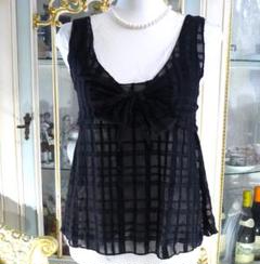 ◇【シャネル】ブラックカラーマトラッセフロントリボンTOPS美品０６P#42◇ ◇【シャネル】ブラックカラーマトラッセフロントリボンTOPS美品