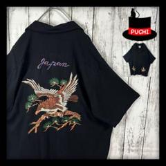 【HOUSTON☆ヒューストン】スーベニアシャツ☆スカシャツ☆L 黒　和柄刺繍のサムネイル