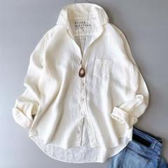 美品⁑フランクアンドアイリーン　リネン100% スキッパーシャツ　アイボリー
