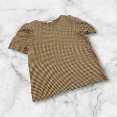 ジーユー　半袖カットソー　L ブラウン　チェック柄　ストレッチ