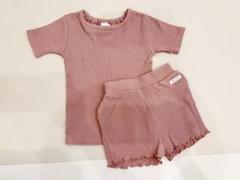 【80サイズ】リブ編みピンクTシャツ&ショートパンツセット