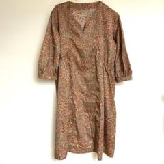 花柄 Vネック ワンピース 膝丈　ハンドメイド