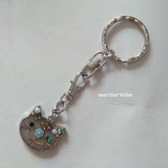 ネコ顔グレー　キーリング　キーホルダー　素敵な逸品