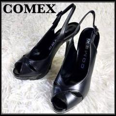 極美品 コメックス オープントゥ ベルト 本革 レザー ピンヒール ミュール 黒 極美品 コメックス オープントゥ ベルト 本革 レザー ピンヒール