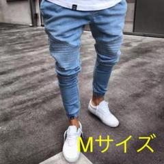 『スキニーデニムパンツ ジョガーパンツ♡ダメージジンズ(バイカーブルー)M』
