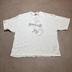 Double name Tシャツ　半袖　白　ホワイト　恐竜　アート　刺繍