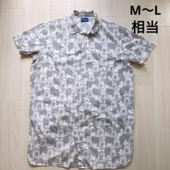 【美品】東京ディズニーリゾート　ミッキー総柄　オーバーサイズ　ロングシャツ　白灰