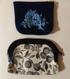 バラ刺繍 ネイビー 小型ポーチ さくらんぼ柄 ミニポ－チ 2つセット
