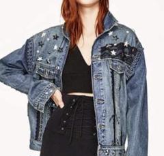 ZARA デニムジャケット レディース スタッズ 星 ハート レース 装飾 04433600400-e2.jpg?ts=