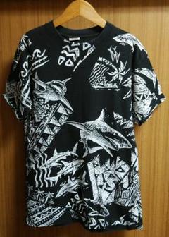 80s 90s USA製 ビンテージ Shark サメ 総柄Tシャツ 古着