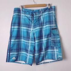 adidas チェック　ナイロン　ハーフパンツ　2XL メンズ　古着