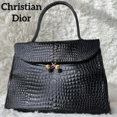 【美品】ディオール クロコ チェーン フラップ ハンドバッグ ロゴ金具 ブラック 美品】ディオール クロコ チェーン フラップ ハンドバッグ ロゴ