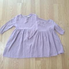 ペアマノン リンクコーデ ダブルガーゼワンピース 長袖 ラベンダー 子供服