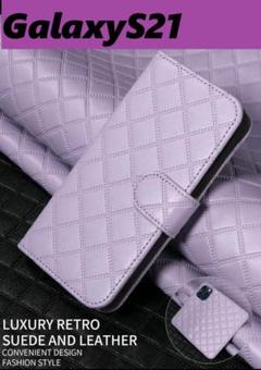 GalaxyS21 手帳型ケース　レザー調　キルティング風　マグネット　パープルのサムネイル