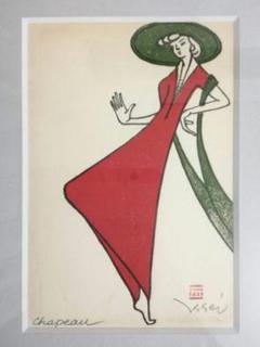 雨宮一正　chapeau　帽子　赤い服の女　木版画　額装　1990年 雨宮一正 chapeau 帽子 赤い服の女 木版画 額装 1990年 - メルカリ