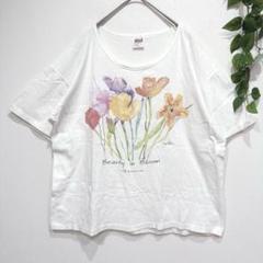 USA製　90年代　アンビル　半袖Tシャツ フラワープリント　綿100% 水彩風