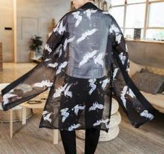 着物 メンズ 和服風 羽織 鶴柄 浴衣風 ロング丈