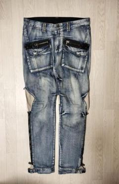 PPFM Y2K デザイン サルエル デニムパンツ USED加工 ストレッチ