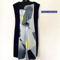 RITSUKO SHIRAHAMA 紺色 異素材配色ジレ 未使用タグ付き RITSUKO SHIRAHAMA リツコシラハマ Embroidery Mix | RITS
